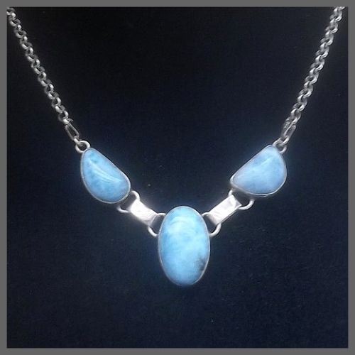 3 Stone Oval Larimar Necklace